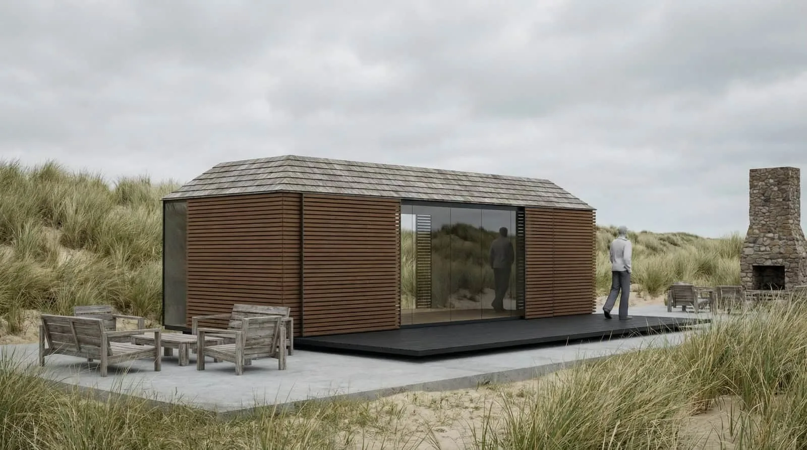 Moderne recreatiewoning architectuur - design vakantiehuis met schuifpanelen en optimaal uitzicht op natuuromgeving