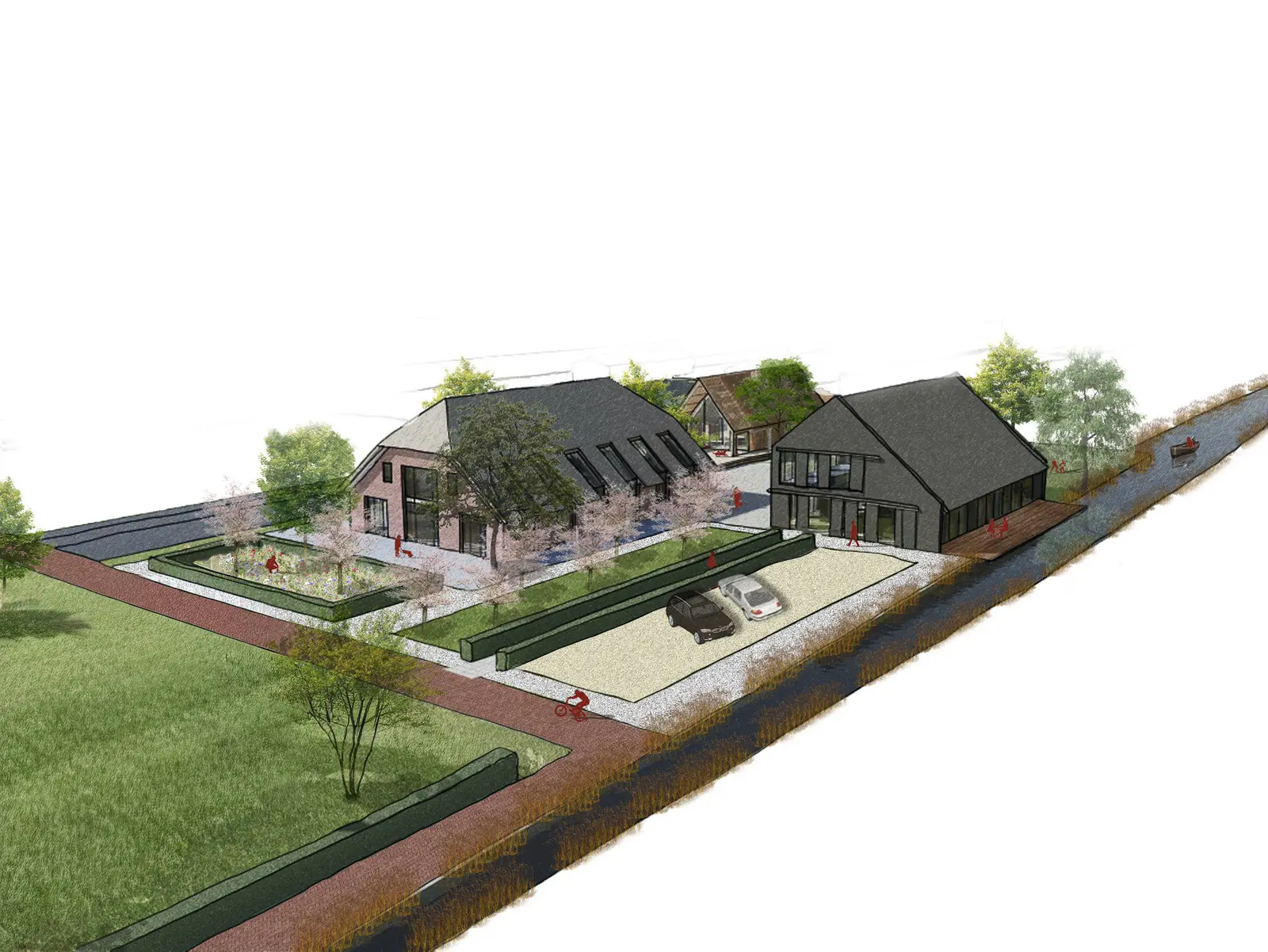 Boerenerf woningen Emmaweg Kortenhoef, gebiedsontwikkeling VLEK Groenewoud