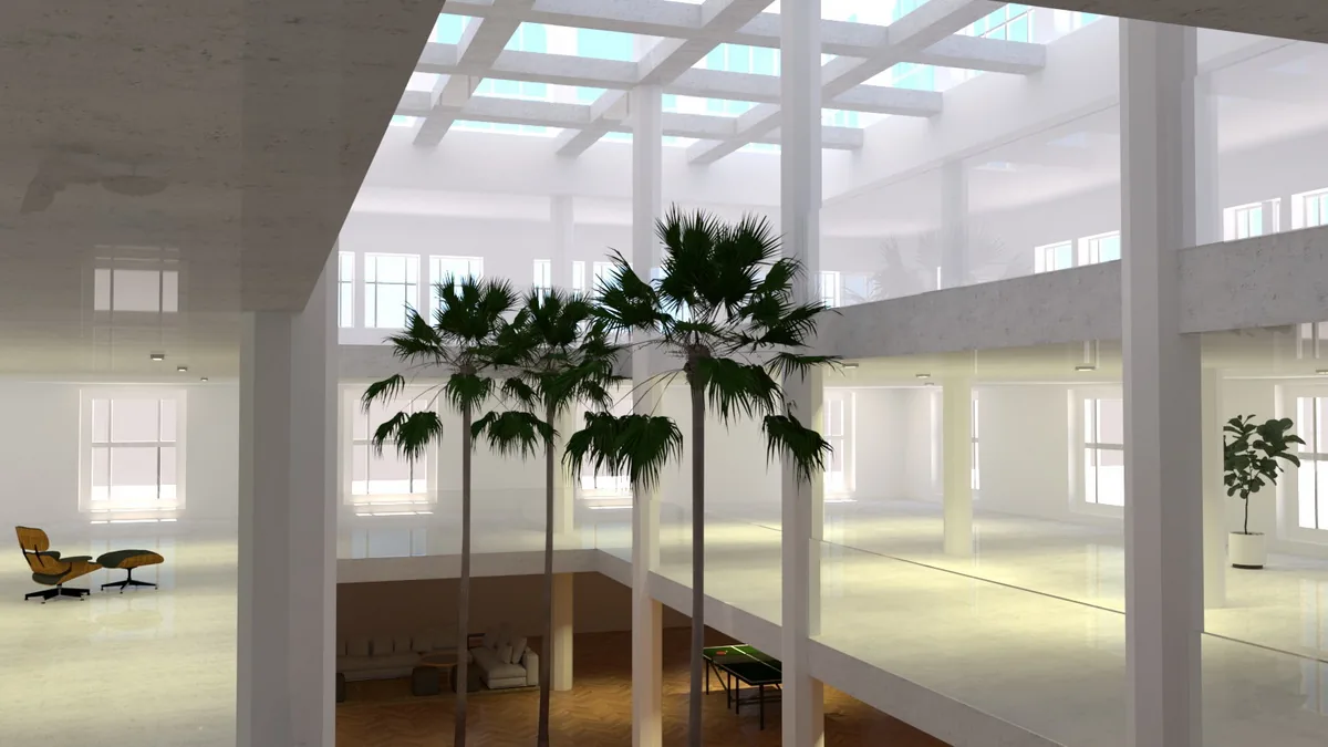 Het inteieur van het NERA-gebouw wordt aangepast voor zorgfuncties, met behoud van karakter