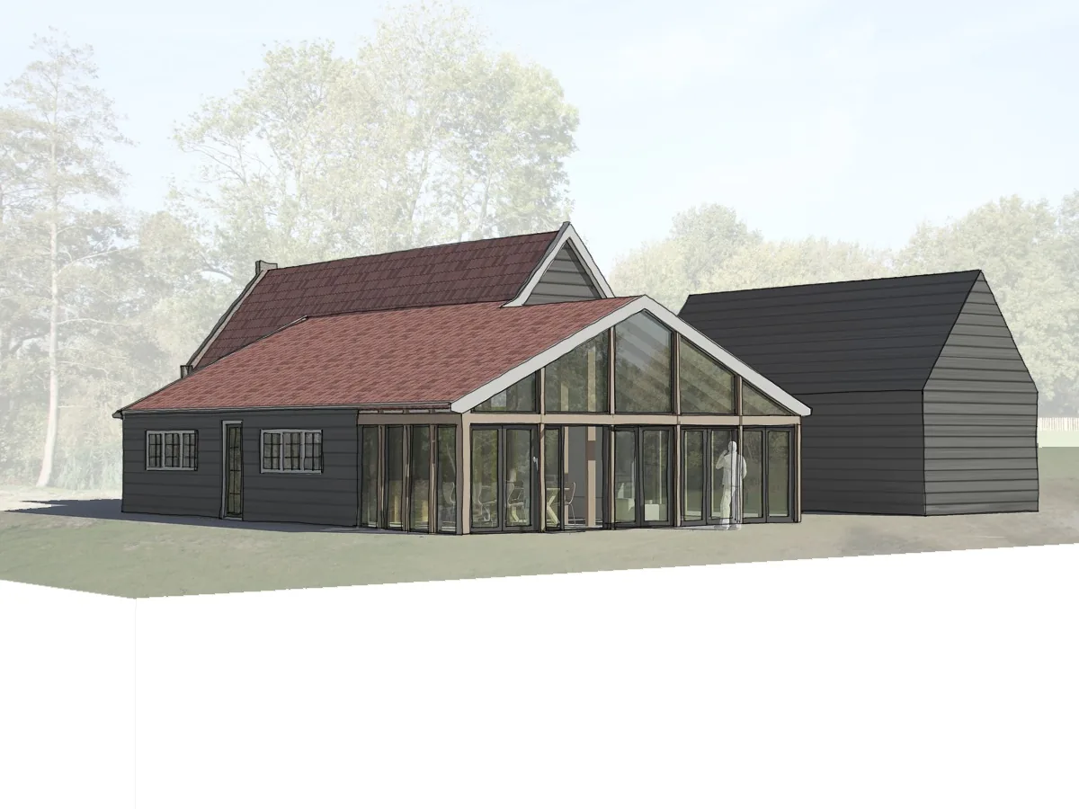 Tuinzijde van de uitbreiding in Nieuwersluis