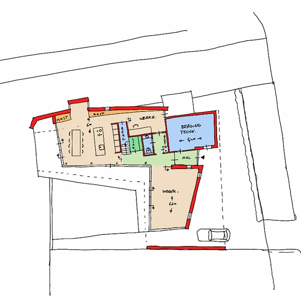 Plattegrond (schematisch) - indeling en routing