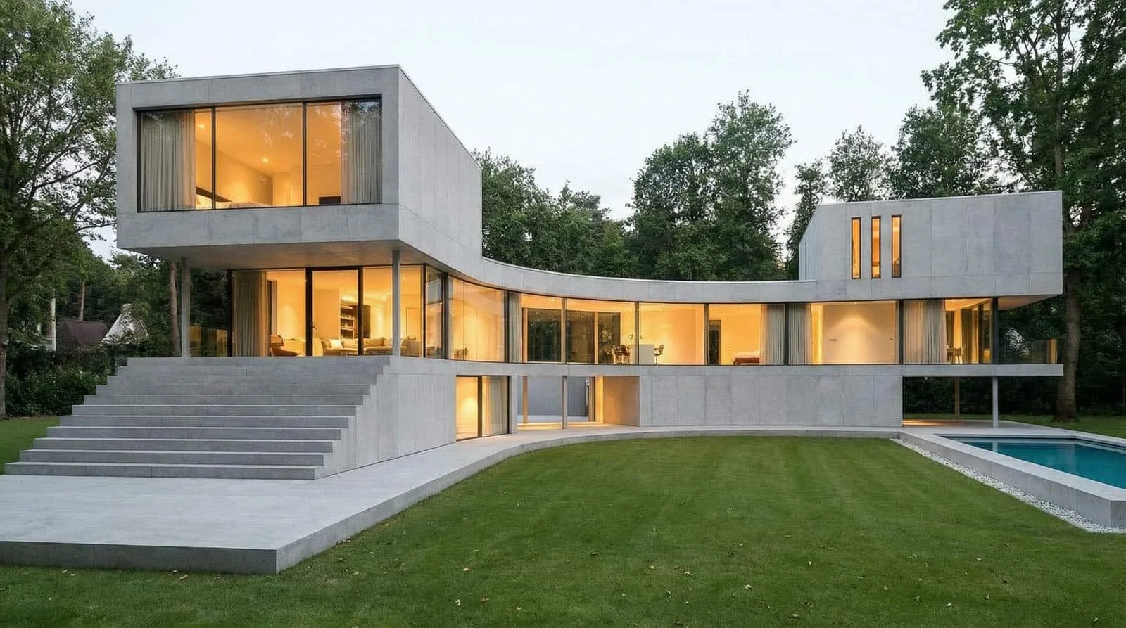 Architect Het Gooi Moderne villa met gebogen gevel