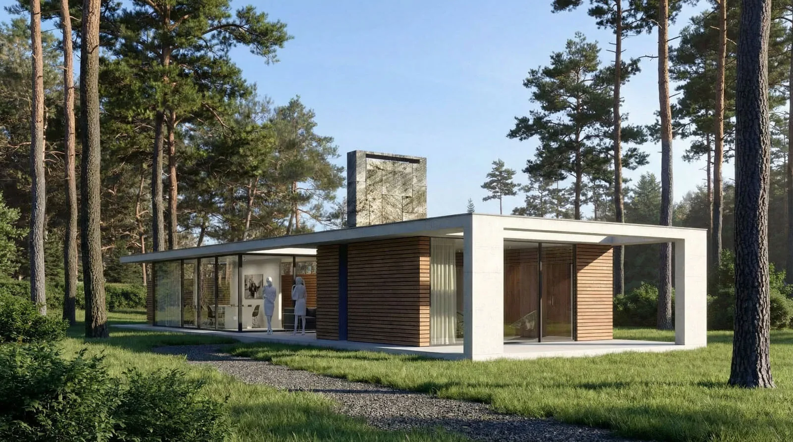 Bosvilla beeld 5 - beton en hout als rustige compositie