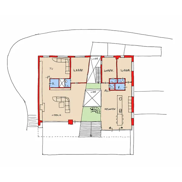Uitbreiding en patio - concept/plattegrond (schematisch)