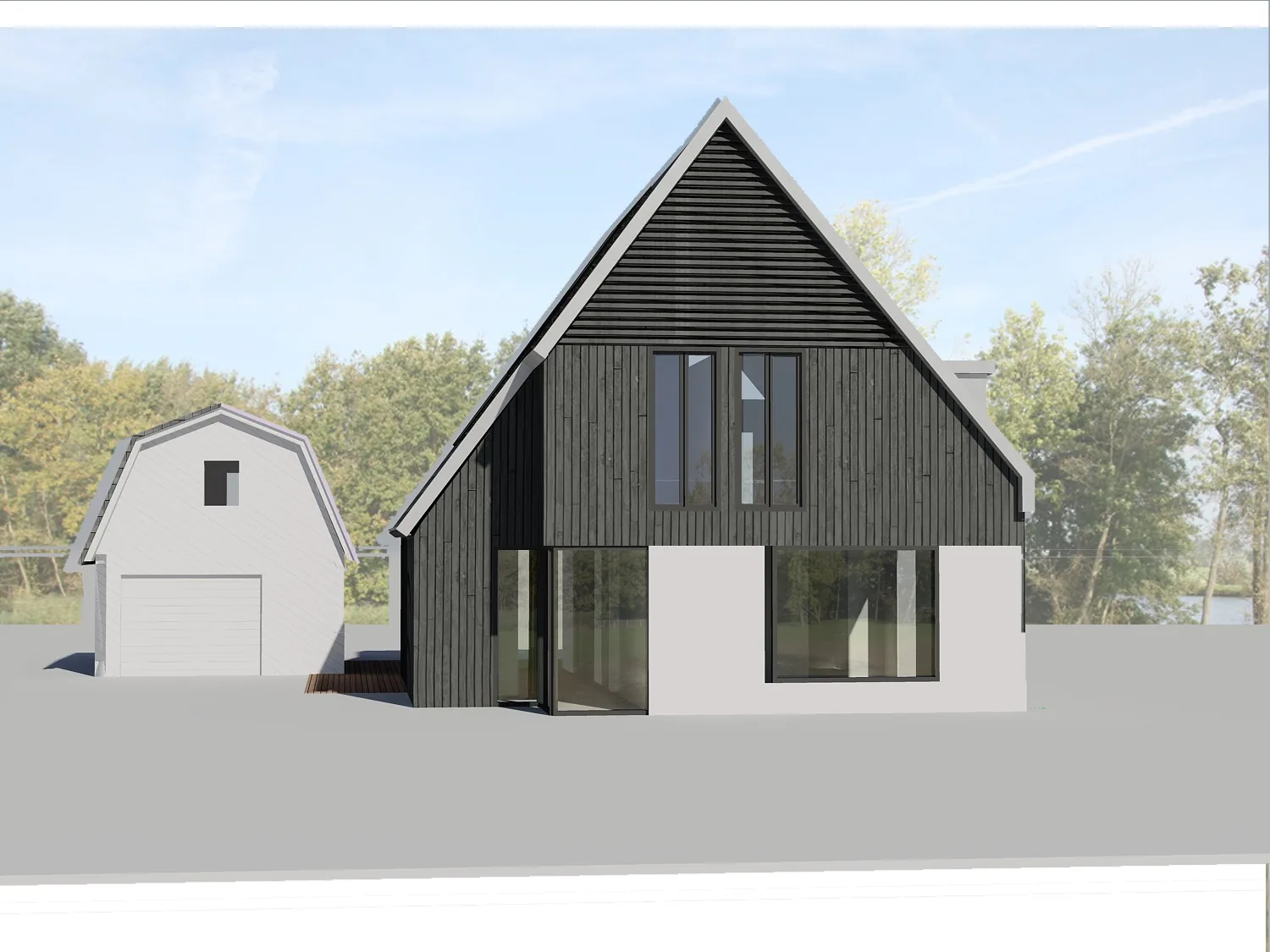 Variantenstudie voor indeling en kapvorm van de prefab uitbreiding in Loenen.
