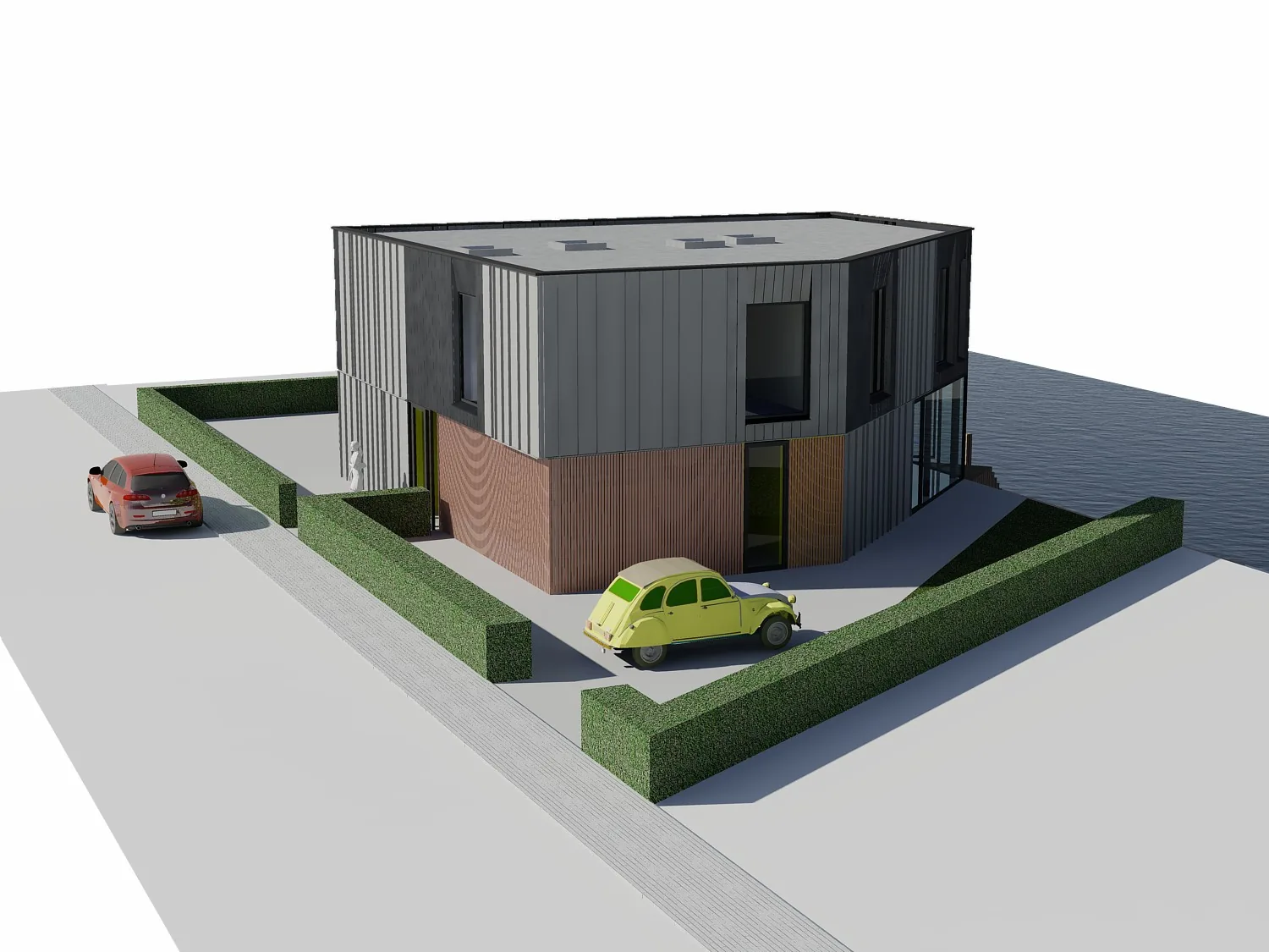 Steiger en zwemwater direct aan de achtertuin van de woning.