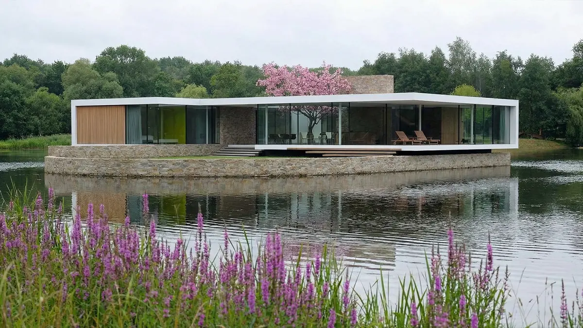 Villa met witte gevels aan het water in De Ronde Venen, gericht op gelijkvloers wonen